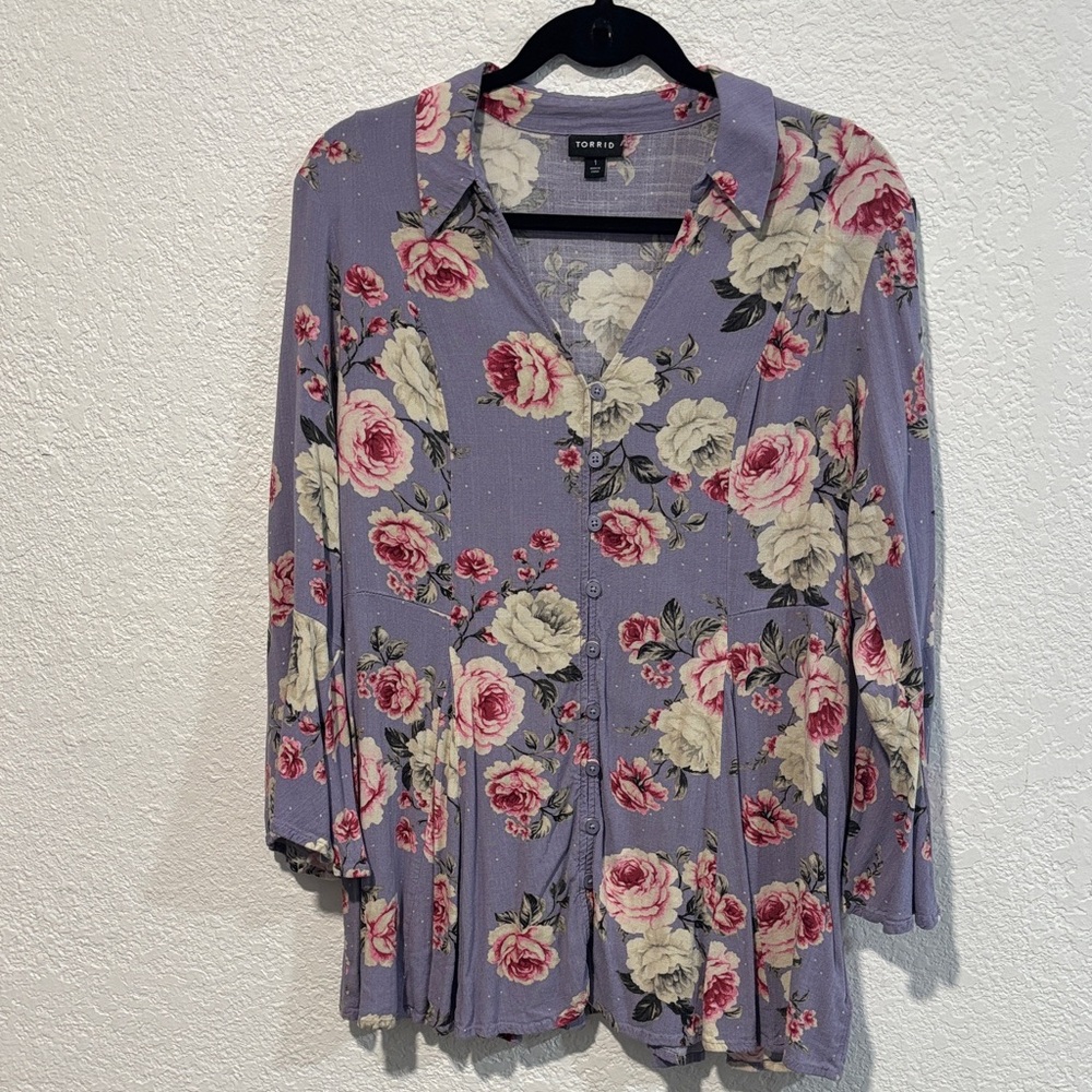 Torrid Floral Blouse in Purple and Pink